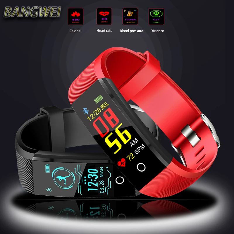 BANGWEI Sport Watch Men IP67 Waterproof Fitness Smart Watch Blood Pressure Heart Rate Monitor Pedometer Information Reminder