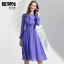 Новое Женское платье Весна с длинным рукавом высокое качество фиолетовые шифоновые элегантные платья