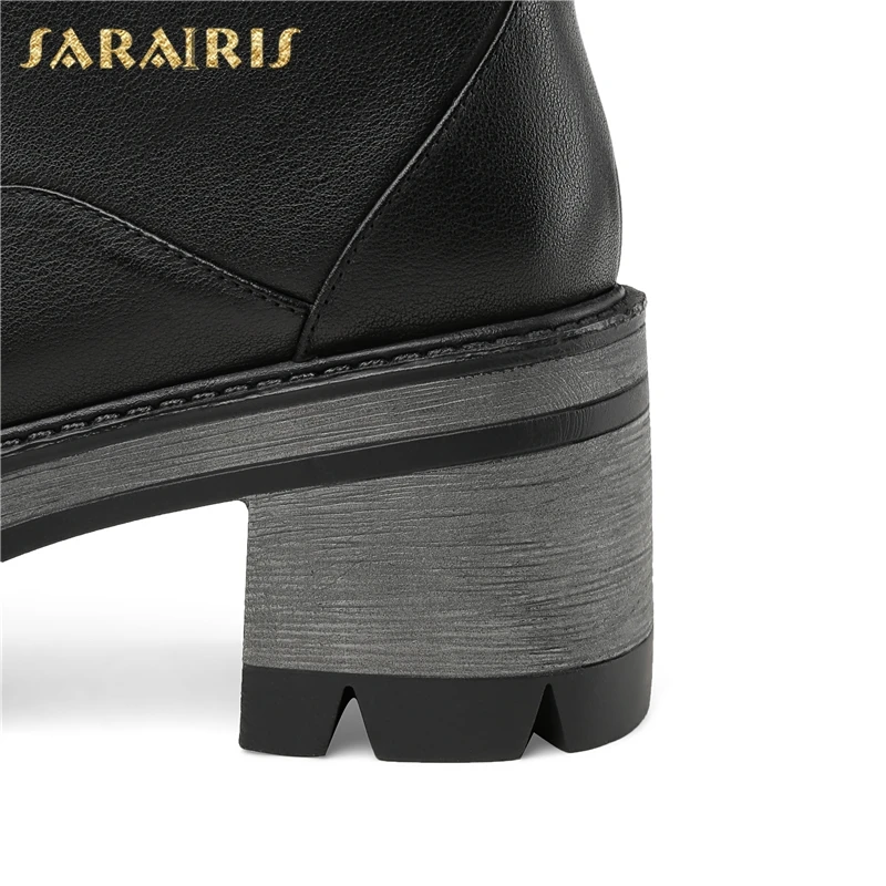 SARAIRIS/Прямая поставка; большие размеры 34-43; женские ботильоны из натуральной кожи на квадратном каблуке; женские ботинки для отдыха