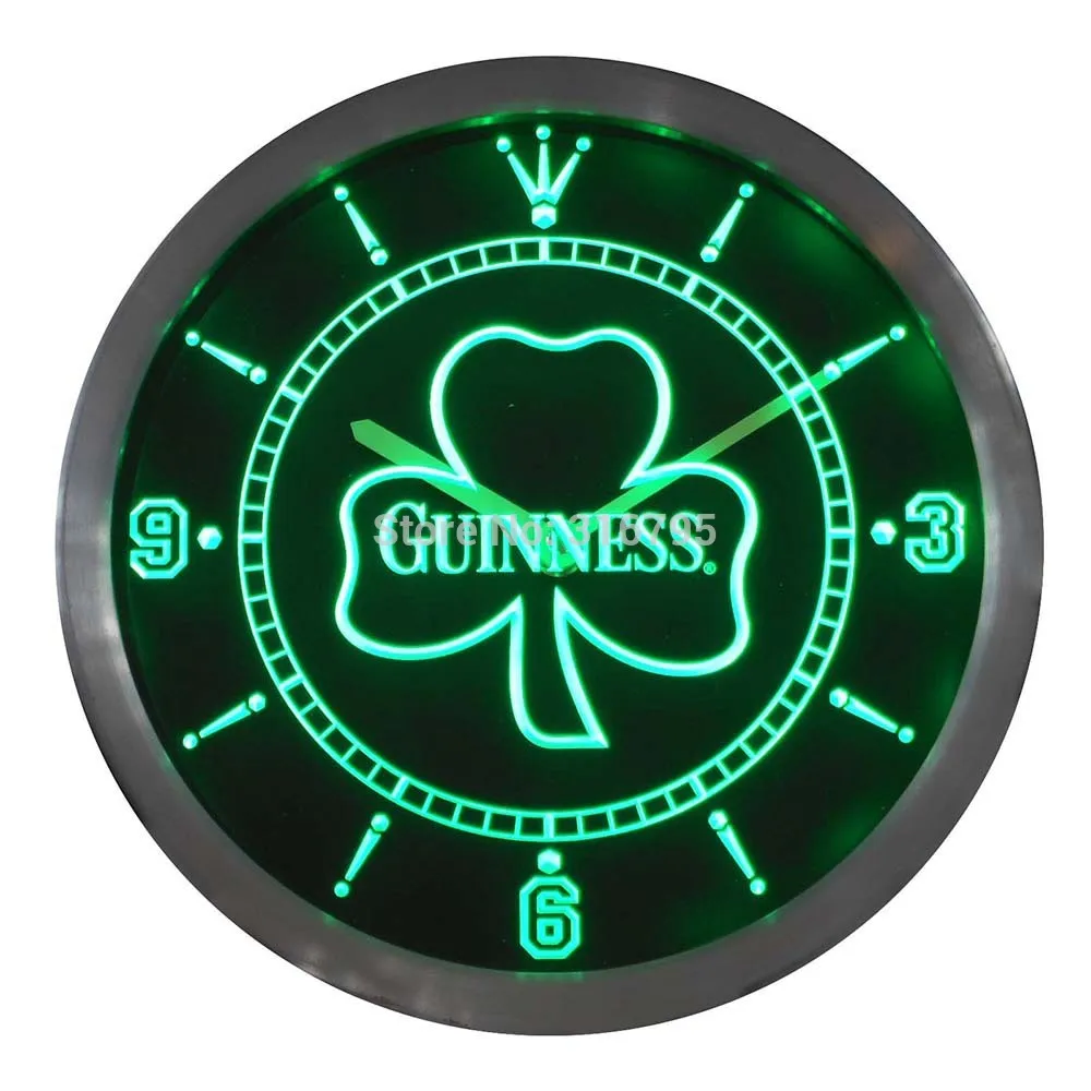  nc0004 Guinness Shamrock Beer Ale Bar Neon Light Signs LED Wall Clock - 32843820770