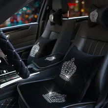 Plush Car Seat Cover Crown Diamond Auto Interior Seat Cushion Accessories Black Universal Size Winter Seats