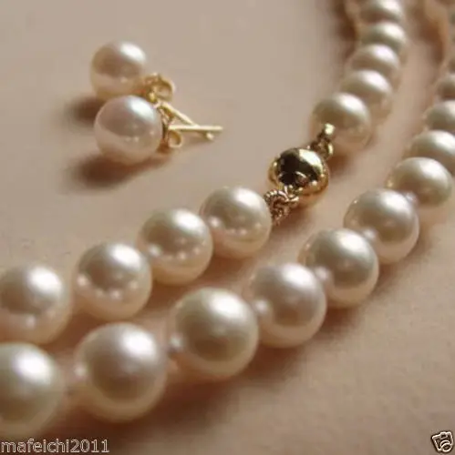 

Free shopping! 8MM White channel Akoya shell Pearl Necklace +Earring AAA 18"