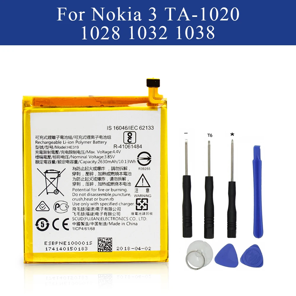 

High Quality Battery HE319 for Nokia 3 TA-1020 1028 1032 1038 2630mAh with 8pcs Opening Tools