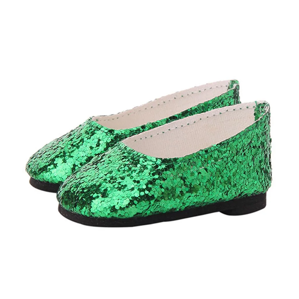 Lovely Handmade Sequins Shoes for   18inch Doll Dress up Accessories Green
