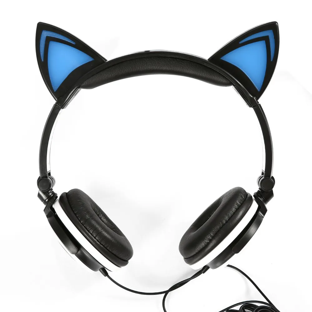 JAGETTE милый кот наушники с светодиодный мигающий светящийся светильник гарнитура игровые наушники для ПК компьютер и мобильный телефон - Цвет: BLUE BLACK
