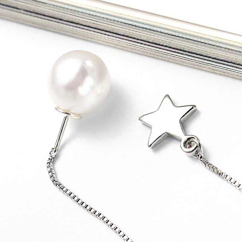 2018 Creative Star Streamlined Tassel Long Dangle earrings Silver Plated Imitation Pearl Stud Drop Earrings For Gift (6)