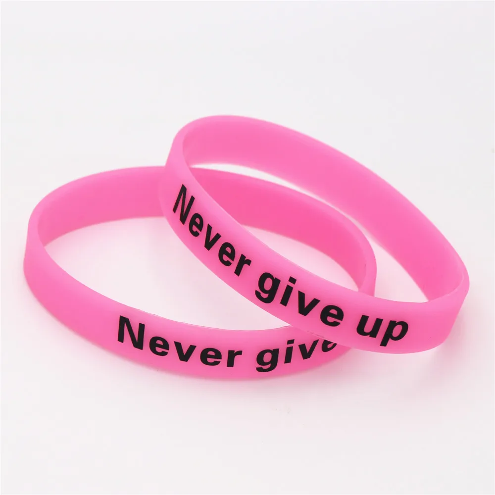 LUKENI 1PC Never Give Up Luminous Silicone Wristbands Pink Motivational
