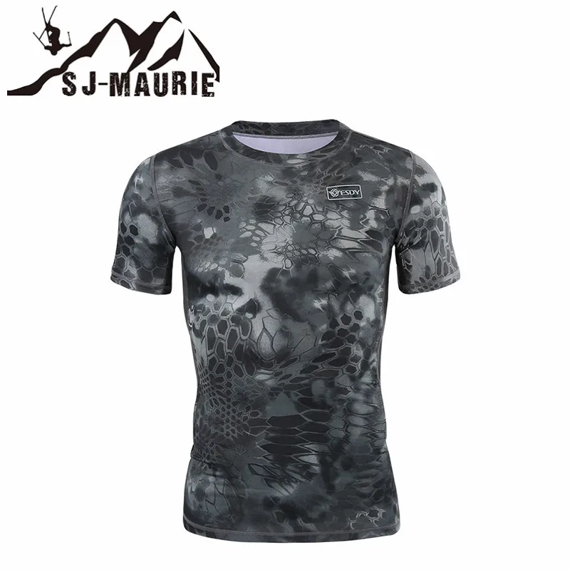 Новинка, дышащая камуфляжная армейская футболка, быстросохнущая спортивная рубашка для бега, охоты, базовые слои, с коротким рукавом, камуфляжные походные рубашки