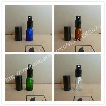 

10ml clear/blue/green/brown shiny Glass Bottle With aluminum shiny black sprayer+lid.for perfume container.mist packing.