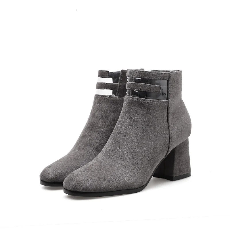 

2018 autumn and winter new suede high heel boots wild thick with velvet thick women's cotton boots gray 0116