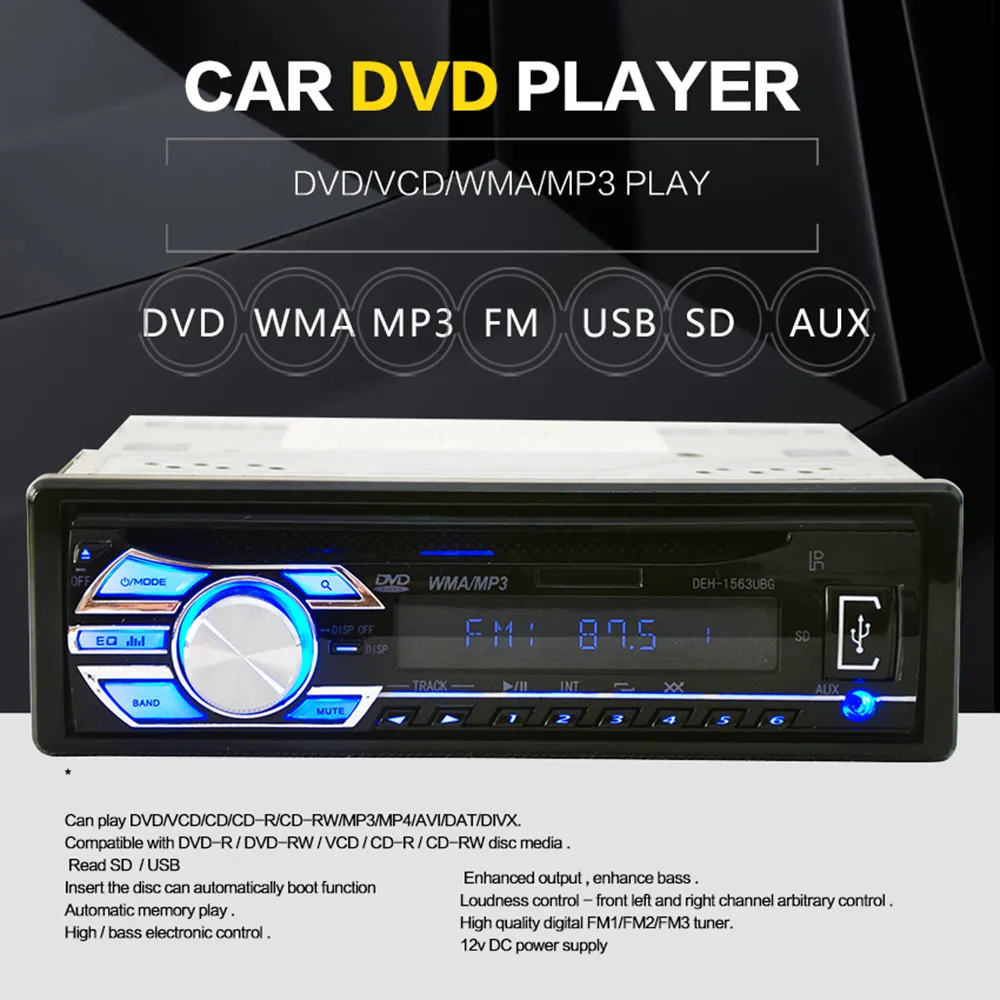 Для Android 1563U 12 V аудио стерео USB SD Mp3 плеер AUX DVD CD-плеер дистанционного Экран Авто адаптер дропшиппинг Voiture