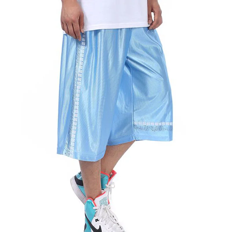 Deals Summer thin breathable basketball capris male sports shorts fat loose plus size plus size knee-length pants beach pants