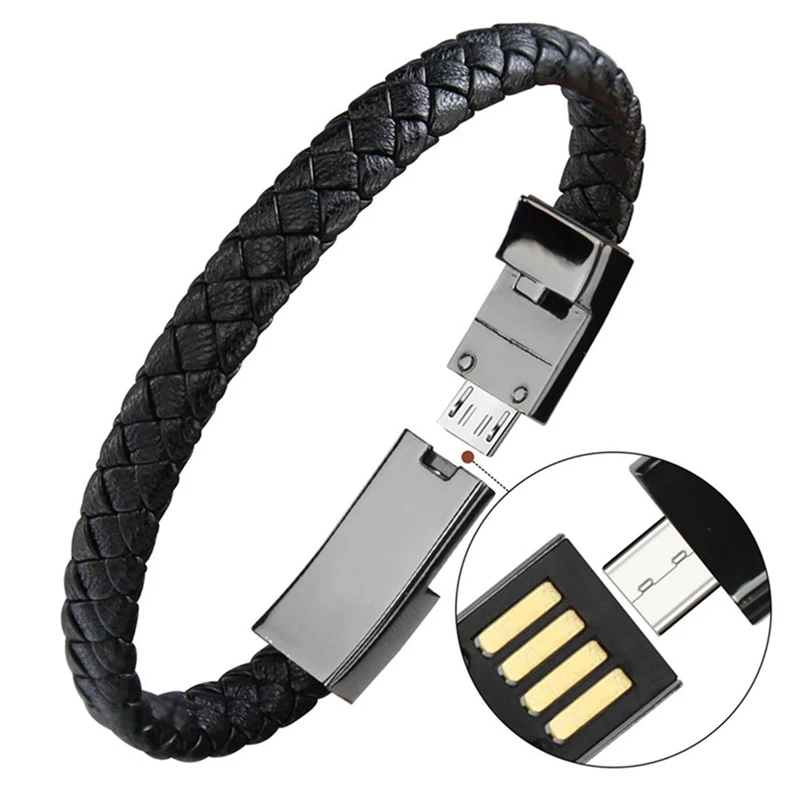 

Portable Leather Mini Micro USB Bracelet Charger Data Charging Cable Sync Cord For iPhone6 6s Android Type-C Phone Cable