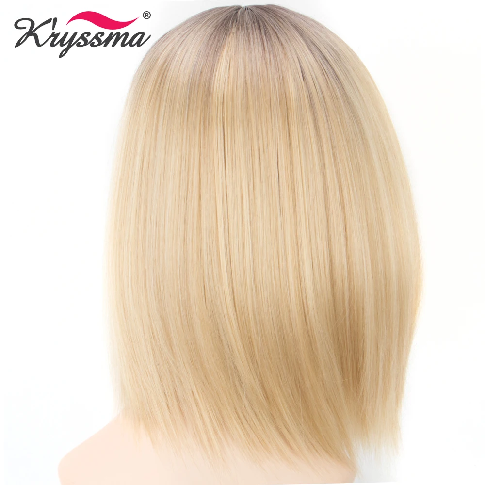 Короткий блонд боб парик Омбре парик с коричневыми корнями прямые синтетические волосы парики для женщин левая часть Glueless термостойкие волокна