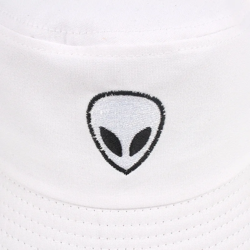 Outdoor Summer Men Casual alien Embroidery Bucket Hat Solid Black and White Sun Hat Women's Flap Fisherman Caps Gorros