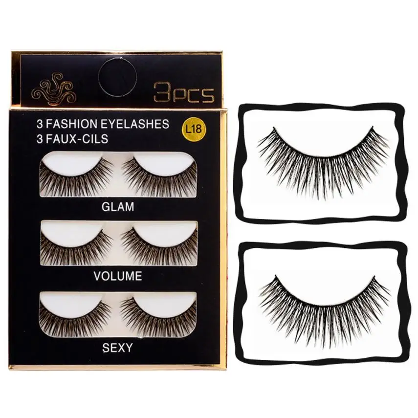 

Soft 3 Pairs Long Makeup Cross Thick False Eyelashes Eye Lashes Nautral