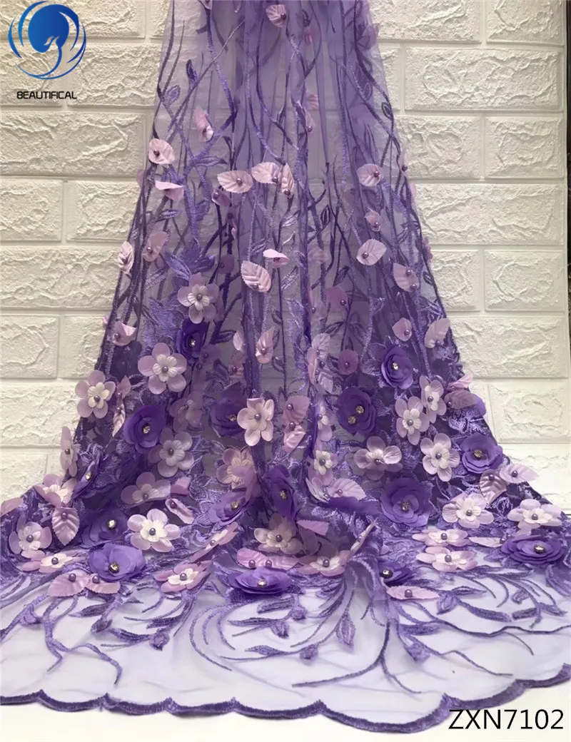 

BEAUTIFICAL 3d tulle lace fabric African purple lace fabric dubai luxury lace fabric 5yards/lot ZXN71
