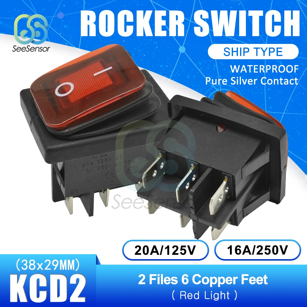 Водонепроницаемый кнопочный переключатель KCD2 SPST 4Pin 6Pin 20A/125V 15A/250V ВКЛ./ВЫКЛ.