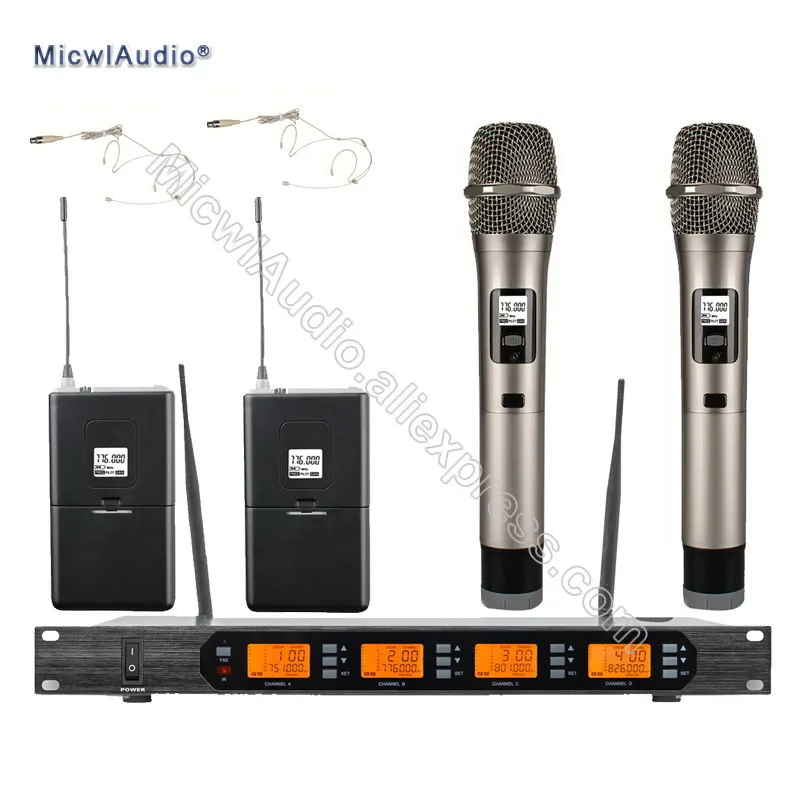 المهنية UHF 4 قناة الرقمية اللاسلكية ميكروفون نظام مع 2 + 2 Multiattribute ميكروفون Micwl. الصوت