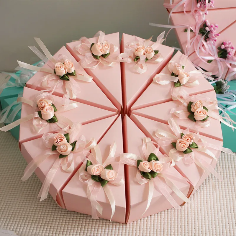 

2018 creative cake shaped wedding candy boxes flower ribbon decoration paper gift box cases event party supplies casamento decor