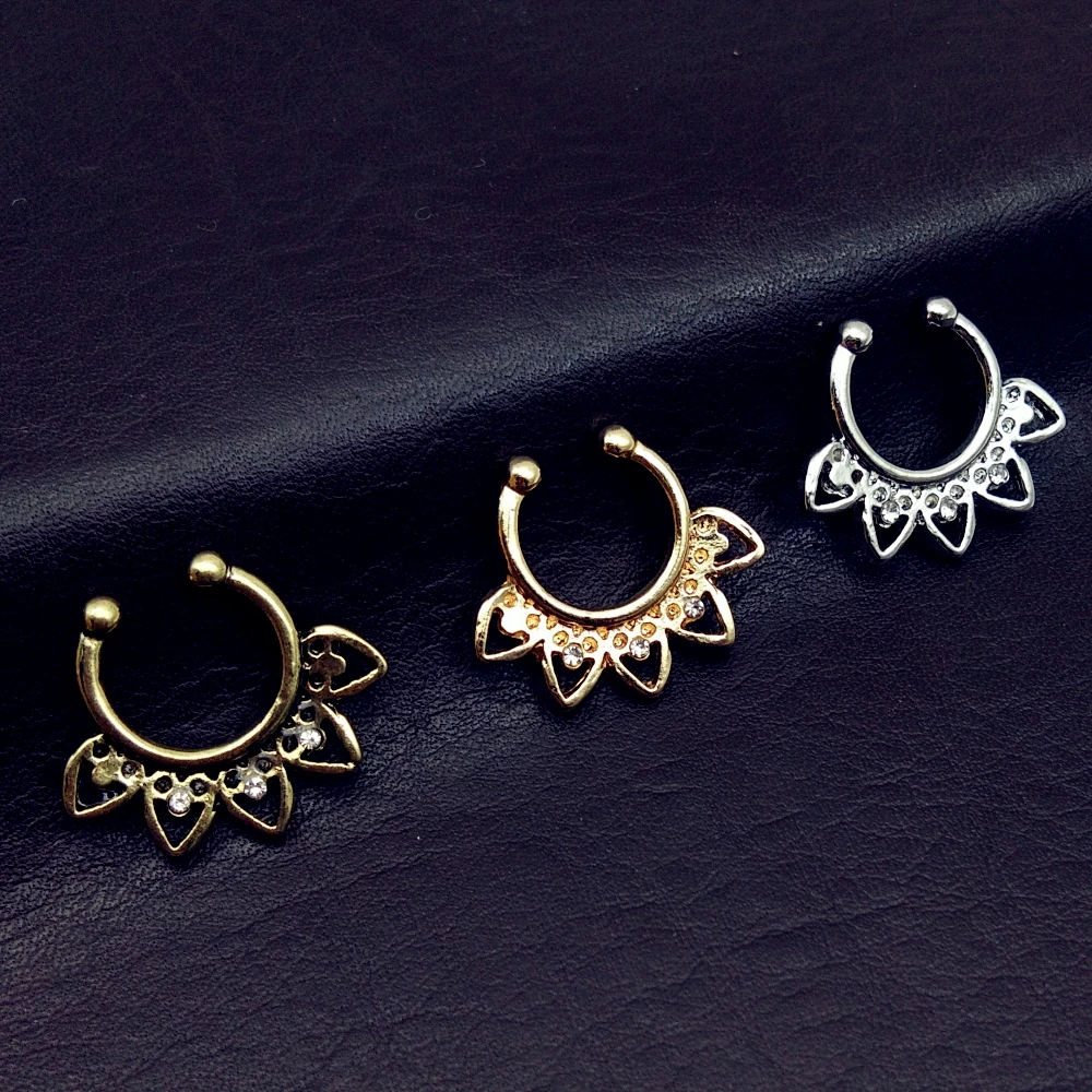 Hot sale crystal fake septum nose ring piercing clip on body piercing