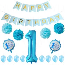 Бумажные цветки из шаров Бумажная гирлянда счастливый плакат "с днем рождения" воздушный шар для Бэйби Шауэр мальчик девочка 1-й День рождения украшения игрушки