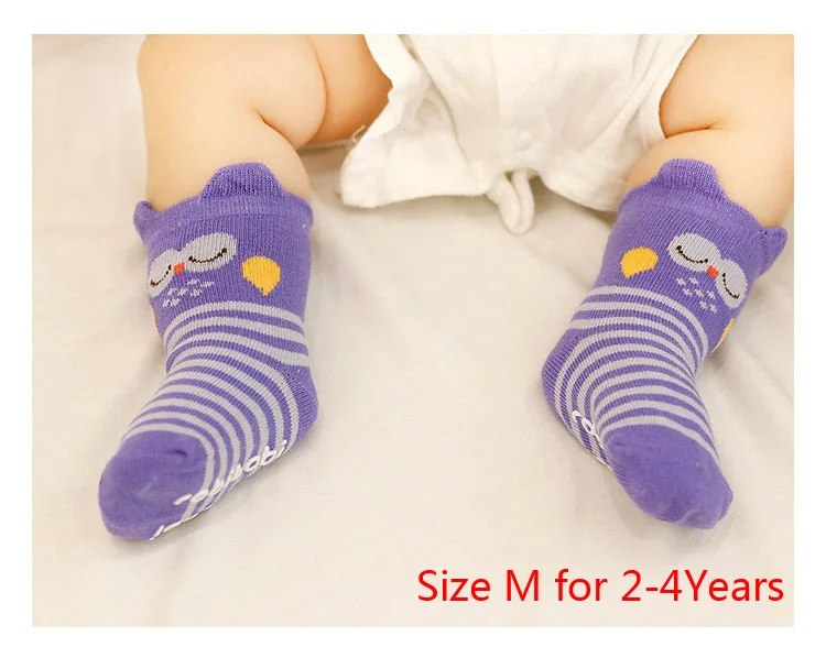 Хлопковые носки для малышей от 0 до 4 лет носки-тапочки милые Нескользящие носки с рисунками животных для маленьких мальчиков и девочек носки для маленьких детей CSO210 - Цвет: Purple M