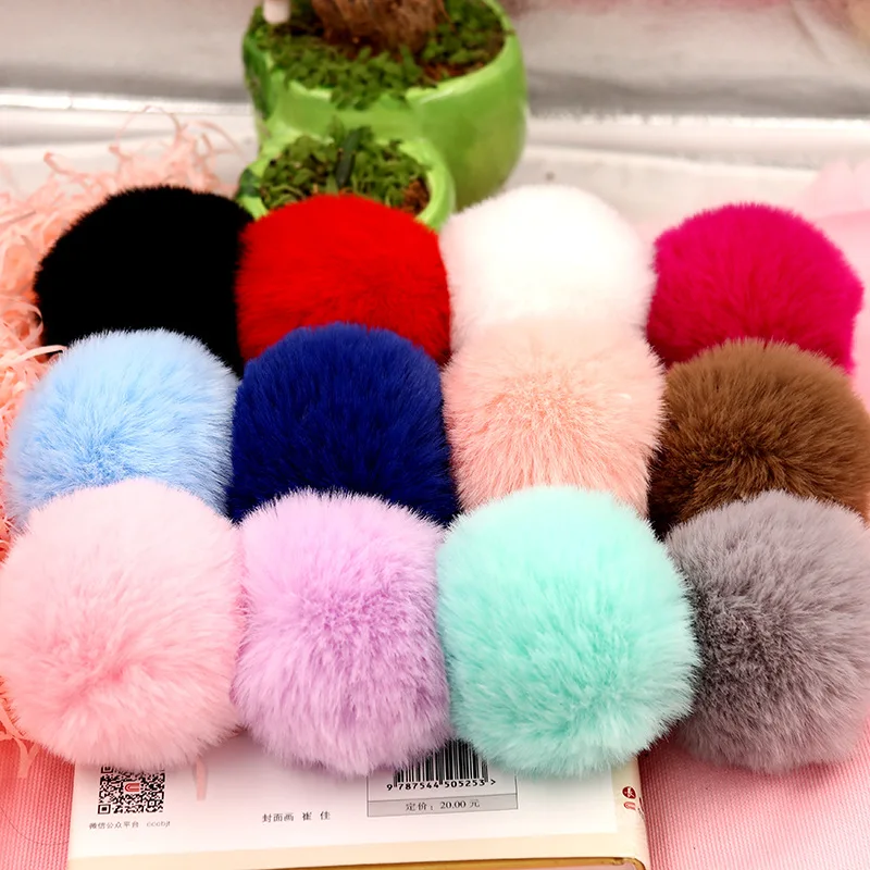 

Lovely Fluffy Rabbit Fur Ball Key Chain 8cm Fur Pompom Key Chain Artificial Rabbit Pompons Bag Charms With Chains Keyring