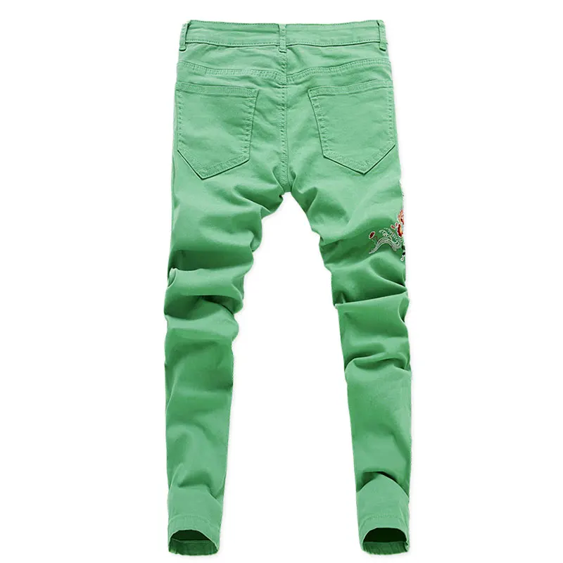 Новая мода с цветочным рисунком Для мужчин облегающие джинсы-стрейч
