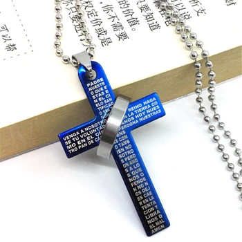 

RONGQING 12Pcs/lot Bible Cross Pendant Titanium Steel Cross Pendant Necklace for Men Jewelry Wholesale