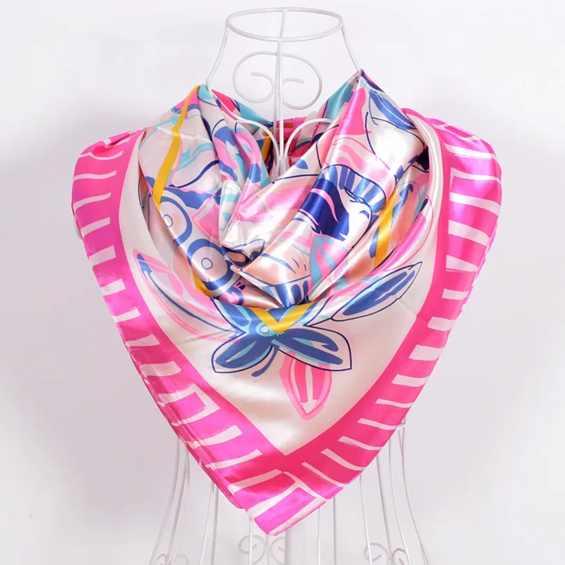 [BYISFA] женский шелковый шарф Обертывания Европейский стиль дизайн атласный большой квадратный шарф с принтом бренд женский синий шелковый шарф 90*90 см - Цвет: love pink
