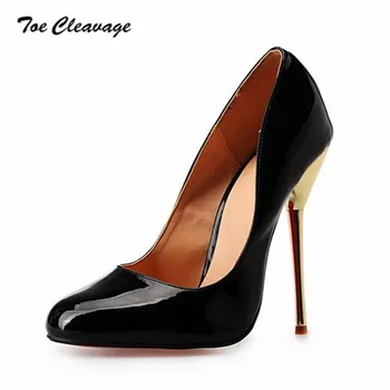 

Toe Cleavage stilettos Shallow shoes woman sexy 14cm Metal Thin Heels Crossdresser Wedding Round Toe Pumps Plus:46 47 48 49 50