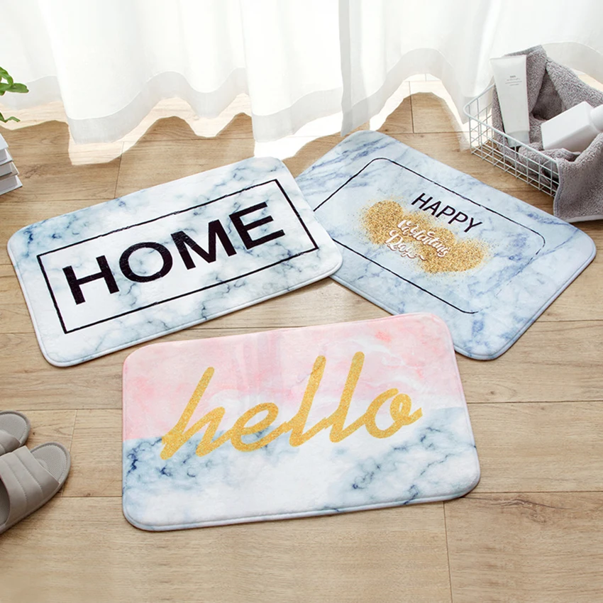 

Flannel Marble Floor Mat Letter Printed Living Room Door Non-slip Carpet Kitchen Entrance Foot Pad Bathroom Water Absorption Rug