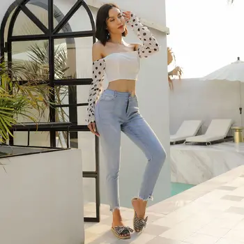 

Popular new denim women's feet pants casual high waist hot sale pants fashion Slim female pencil pants tight women jeans