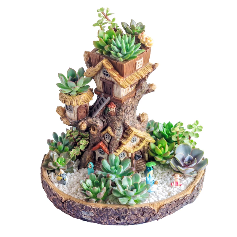 

1pc Fairy Garden Flowerpot Resin Tree House Planter Pot Succulent Plant Pot Home Decor Tree Hole Garden Pot