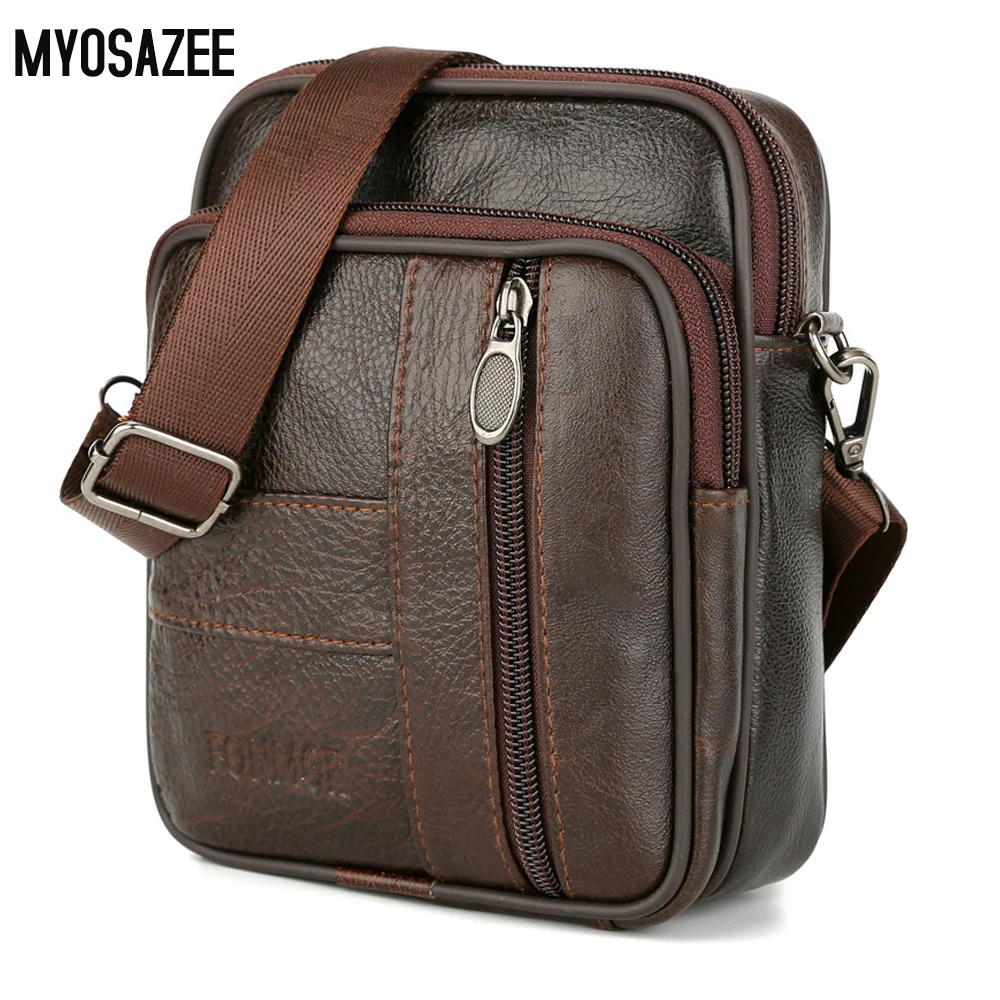 

MYOSAZEE Men's Cow Leather Bag Single Shoulder Mini Male Genuine Leather Bag Shoulder Bags Business Crossbody Casual Bag