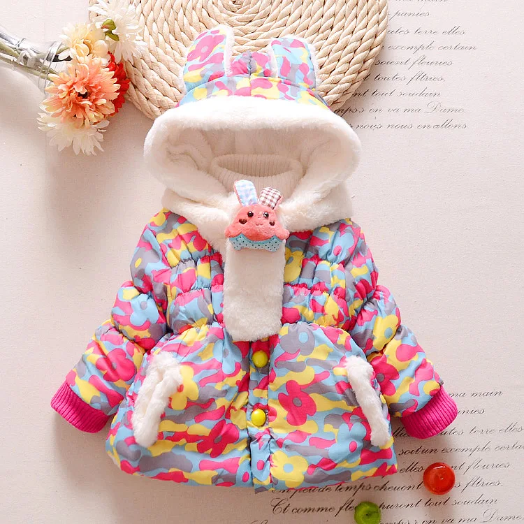 Cute Rabbit Baby Winter Jacket Thick Cotton-Padded Baby Girl Outerwear Infant Baby Boys Parka Toddler Girls Snow Wear Baby Coat