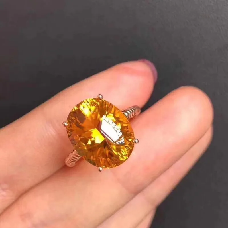 Натуральный настоящий цитрин кольцо из стерлингового серебра 925 пробы, ювелирные украшения ручной работы с желтыми кристаллами 11*15 мм
