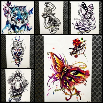 

Women Body Art Arm Flash Tattoo Stickers Eye Wings Waterproof Temporary Tattoo Butterfly 21x15CM Henna Watercolor Tatoo Papillon