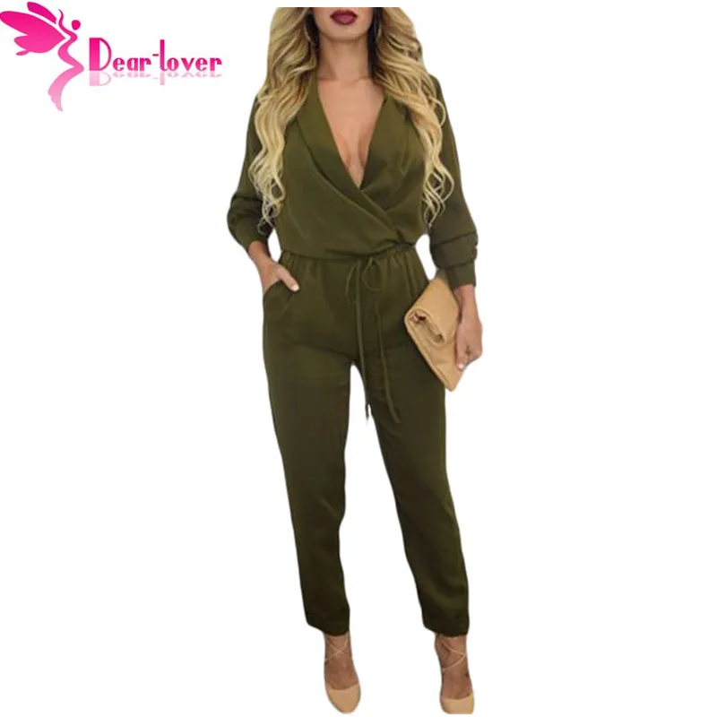 Dear Lover 2016 Autunno Pagliaccetti Donne Tuta Verde Dell'esercito Manica  Con Scollo A V Maglione Macacão Feminino Longo Camici Tute LC60680|rompers  womens jumpsuit|women jumpsuitromper women - AliExpress