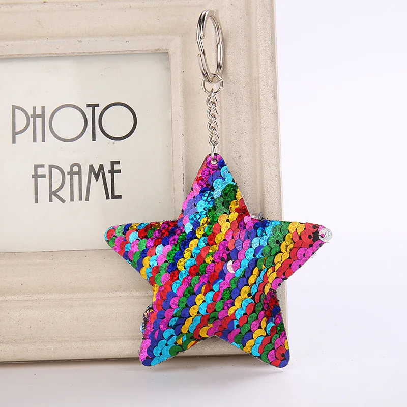 

Fancy&Fantasy Hot Selling Star Keychain Glitter Pompom Sequins Key Chain Gifts for Women Llaveros Mujer Car Bag Accessories