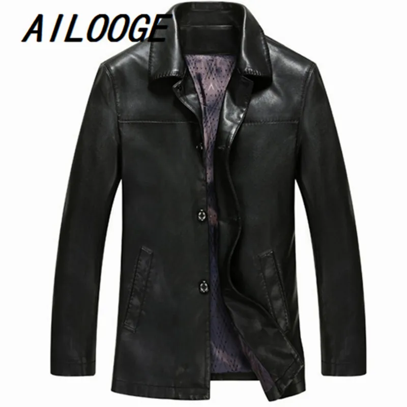 AILOOGE 2017 Весна Новая мода De Hombre Cuero мягкий отложной воротник Campera мужское