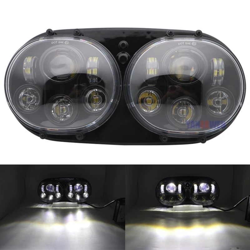 

double light 5 3/4" Chrome LED Style Headlight Motorcycle Led Headlamp Hi/Low beam double headlight for Motorycly