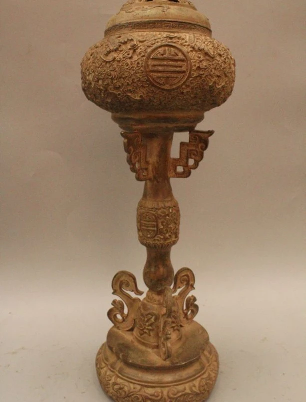 

18"Marked China Chinese Dynasty Palace Bronze Bird Incense Burner Censer Statue