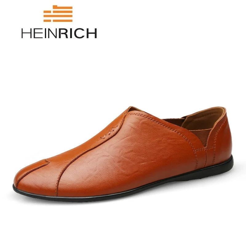 HEINRICH Large Size Mens Shoes Casual Men Genuine Leather Shoes Slip On Men Loafers Leather Male Shoes Chaussure Homme Sport