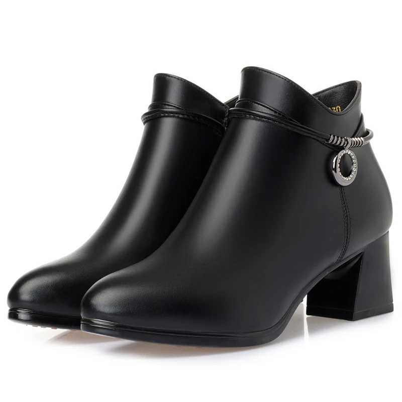 boots women shoes 2019 new leather square heel  plush snow boots Women Boots Women High Heel Shoes
