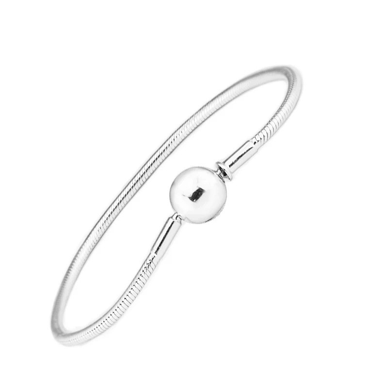 

Bracelet 100% 925 Sterling Silver Round Clasp Snake Bracelets for Women Gift Silver 925 Jewelry Fit Charm Beads DIY SLB022
