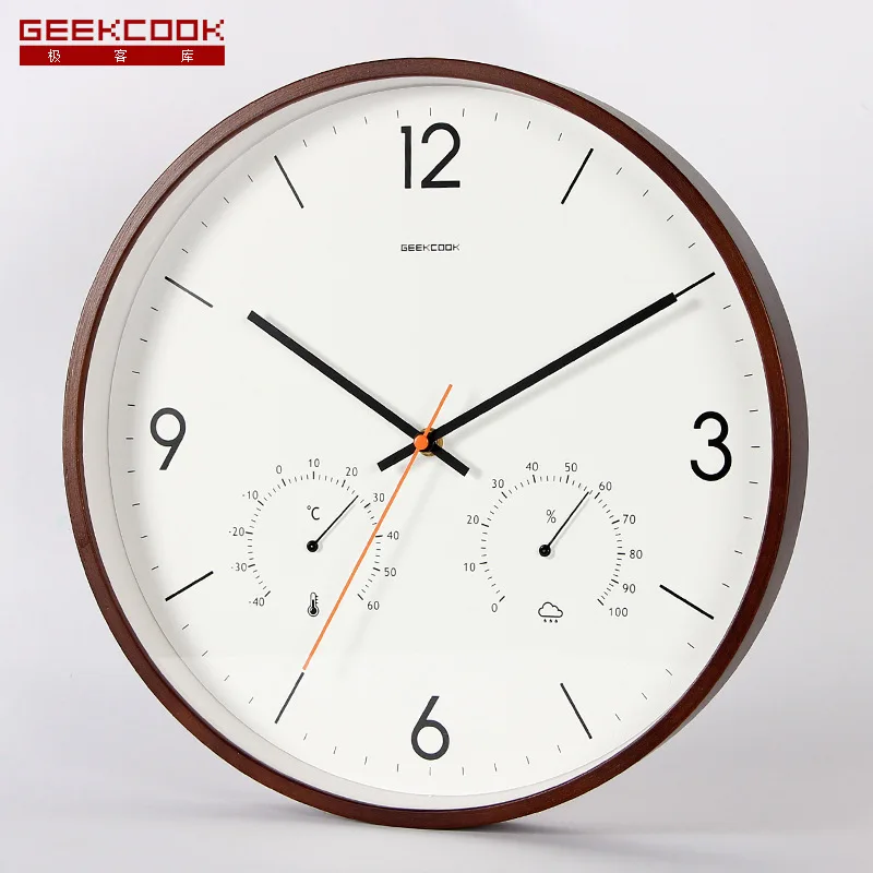 

Qumu Wall Clock 14 Inch Large Size Temperature and Humidity Multi-function Wall Clock Home Decor Wall Clocks Modern Design