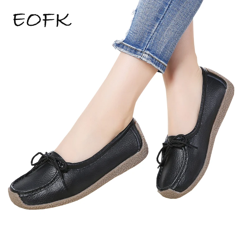 

EOFK Women Ballet Flats Shoes Woman Causal Leather Shoes Shallow Soft Comfortable Slip On Women Loafers Flat Shoes For Female