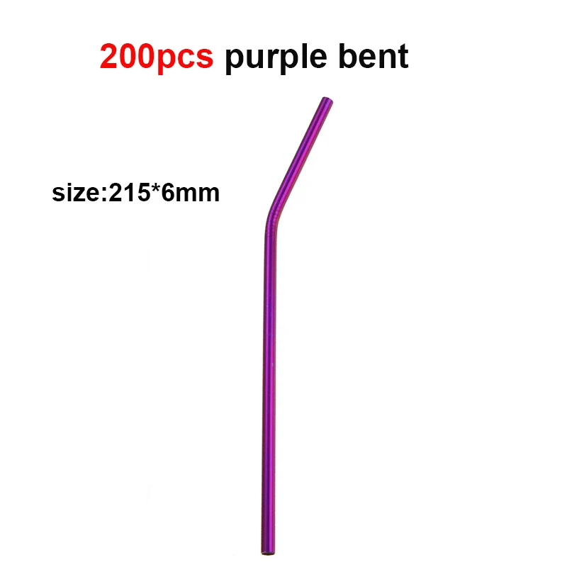 UPORS 200 шт многоразовая соломинка из розового золота прямые соломинки высокого качества 304 металлическая соломинка из нержавеющей стали - Цвет: purple bent